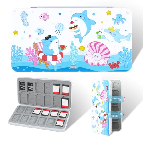 FlyingMage Shark Switch 2 Game Case Holder for Nintendo Switch 2/OLED/Lite Games &amp; Micro SD Cards, Cute Ocean Switch2 Game Card Holder Cartridge Case with 24 Slots Game Card Storage - Sea World