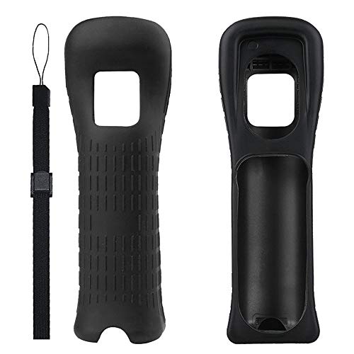 2X Wii Silicone Case Cover with Wrist Strap for Nintendo Wii Remote Controller(Black)
