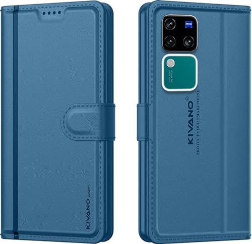 Image of KIVANO LUXE Compatible for Vivo V30 Pro 5G / Vivo V30 5G Luxury Handmade Leather Magnetic Flip Folio Case | Card Holder & Kickstand | Slim Protective Cover | Unisex - Blue