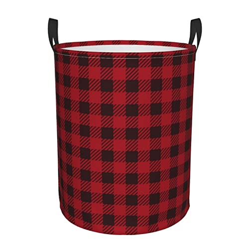 Plaid Laundry Hamper Collapsible Laundry Baskets With Handles Dirty Foldable Clothes Basket Easy Carry Laundry Bag Round Storage Basket For Bedroom Toy Red #TOP27