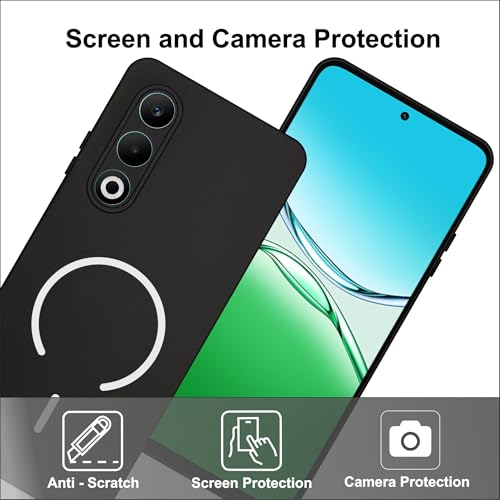 Image of SBMS Silicone Back Cover Case for Oppo A5 5G / Oppo K13x 5G | Soft Micro-Fibre Lining Inside | Magsafe Print On Back Side Camera Protection Bump | Shockproof Case Oppo A5 5G (Black)