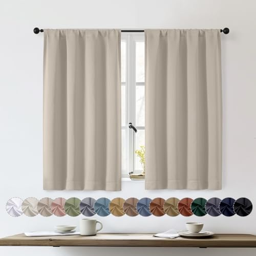 OWENIE Stone Blackout Curtains for Bedroom 45 Inch Length 2 Panels Set
