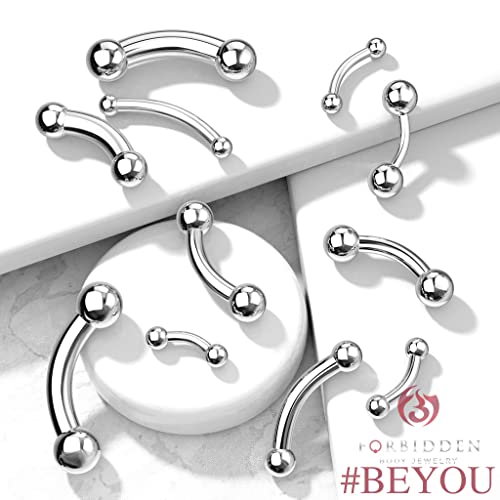 Forbidden Body Jewelry Eyebrow Jewelry, Curved Barbell Piercing Jewelry, Snake Eyes Tongue Rings, 12G 12Mm Internally Threaded Surgical Steel Curved Piercing Barbell 5Mm Balls #TOP3
