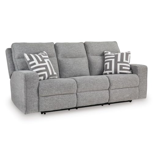 Signature Design by Ashley Power Reclining Sofa, Pewter Gray, Biscoe