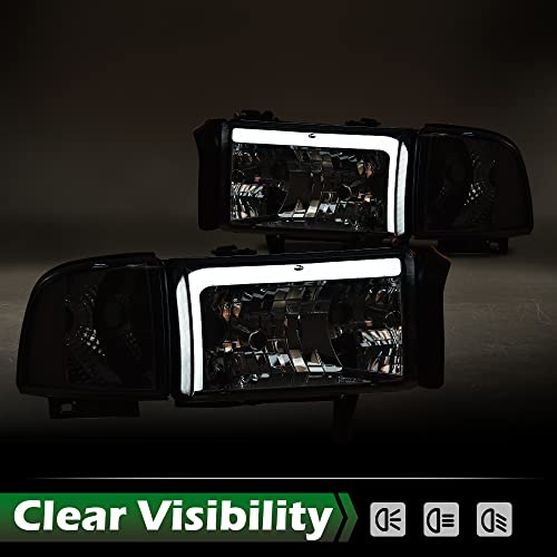 Image of GRAND ORANGE Led Drl Headlights Assembly, Compatible with Dodge Ram 1500 2500 3500 1994 1995 1996 1997 1998 1999 2000 2001 2002 Black Housing Clear Corner(Smoky lens Chrome Housing Clear Reflector)