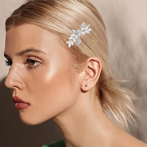 2 Pieces Rhinestone Bridal Hair Clips Leaf Bridal Wedding Hair Pins Crystal Hair Clips Silver Rhinestone Jewelry Barrette For Brides Bridesmaids Flower Girls #TOP2
