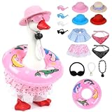Desk Goose Outfits 7 Inches, 16 Set Multi-Style Porch Goose Outfits with Hats Sunglasses Skirts Swim Rings Mini Desk Geese Accessories