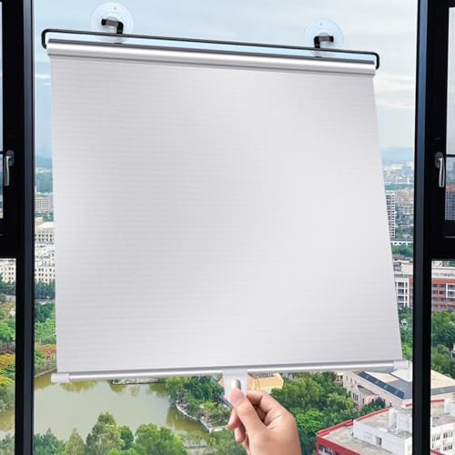 Estores Opacos para Ventana,Persiana Enrollable con Ventosa Plata Cortinas enrollables Retráctil Sin Taladrar,Estores Temporales Protección UV para Dormitorio