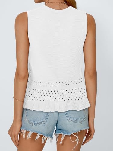 COCCKO Womens Crochet Tops Tie Front Tops Sleeveless Ruffle Eyelet Beach Fashion Summer Casual Cute Sweater Vests White — view 4