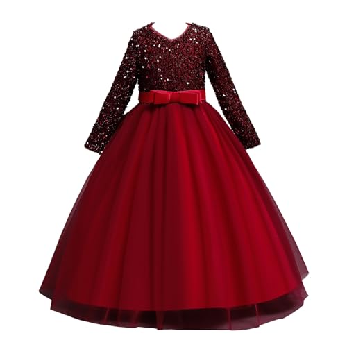 Big Girl Tulle Puffy Dress Long Sleeve Lace Dress Kids Sequin Graduation Dress Formal Evening Prom Dresses