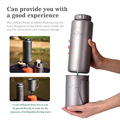 iBasingo 1050ml Titanium Bottle with 600ml Nesting Cup Outdoor Camping Single Layer Wide Mouth Cookware Lightweight Portable Bottle Mug Set Hiking Picnic Solo Cooking Mess Kit Ti3007D by iBasingo - Image 4
