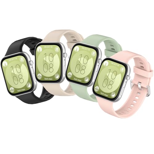 Xisair 4 Piezas Correa de Silicona para Huawei Watch Fit 4 / Fit3 Smartwatch Accesorio, Silicona, Transpirable, Hebilla de Metal, Correas Deportivas para Damas Hombre