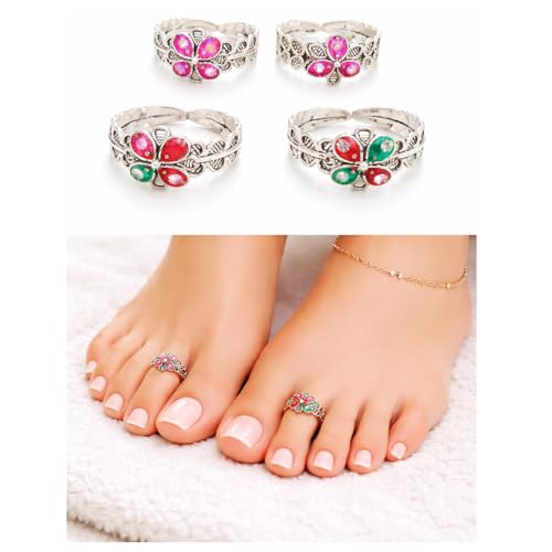 Image of CIRCOS Set of 2 Pairs Beautiful Stainless Steel and Oxidize Designer Toe Rings for Woman's