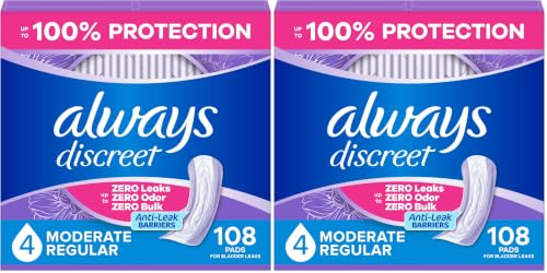 Image of Always Discreet Incontinence Pads, Moderate, Regular Length, 108 ea (Pack of 2)
