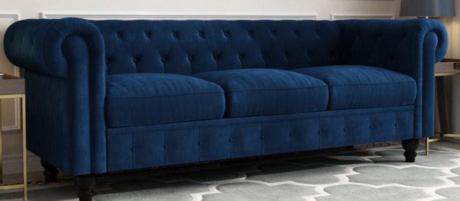 Image of Stellar Hand Tufted Three Seater Elegant Wooden Base Sofa in Wide Extravagant Fabric, Gives Luxurious Look for Home /Living Room /Office /Guest Room /Hotels