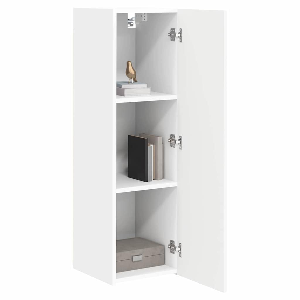 Mobile da parete per TV, in legno bianco, con 1 porta oscillante a 90°, 3 ripiani, 30 x 31 x 100 cm, moderna credenza per soggiorno e console multimediale per riporre oggetti e gestione dei