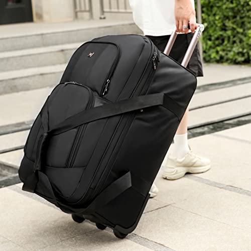 Expandable Waterproof Duffle Bag With Wheel Carry On Luggage Unisex Tote Suitcase Black #TOP1