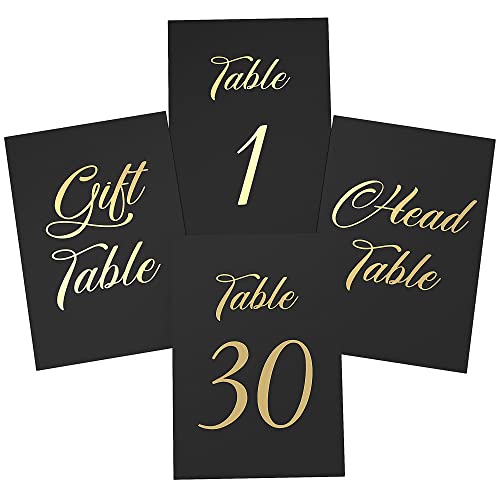 Black Table Numbers 1-30 Number Signs 4x6 with Head & Gift Table Number Cards - Seating Cardstock Signs Wedding Table Numbers Cards - Black with Gold Letters Event Stylish Decor for Reception by IRICUS - Used condition - Image 9