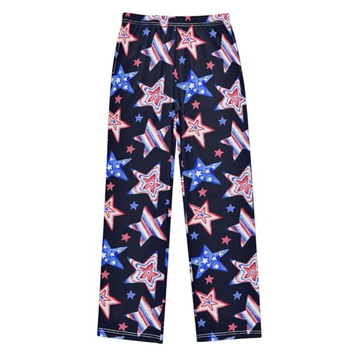 ZZXXB Stars and American Flag Boys Long Pants Soft Trousers Elastic Waist Kids Lounge Bottoms with Pockets S-XL