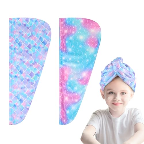 FANTESI 2 Pcs Microfibre Hair Towel, Hair Towel Wrap, Hair Towel, Microfibre Hair Towels Rapid Drying Hair Towel Turban(Mermaid)