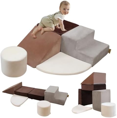 BanaSuper 5PC Kids Foam Climbing Blocks Playset with Cylinder Gray Brown
