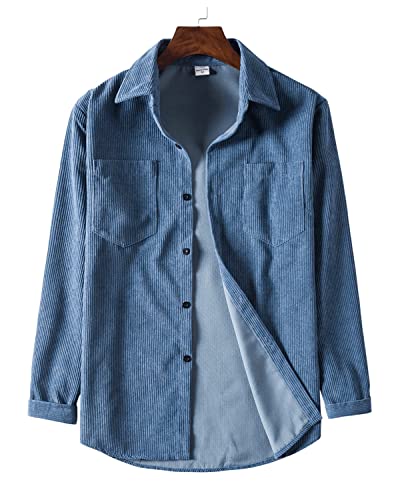 Image of RINTONIX Mens Solid Long Sleeve Ribbed Button Down Corduroy Shirt Jacket Casual Spring Fall Pocket Shacket Jacket