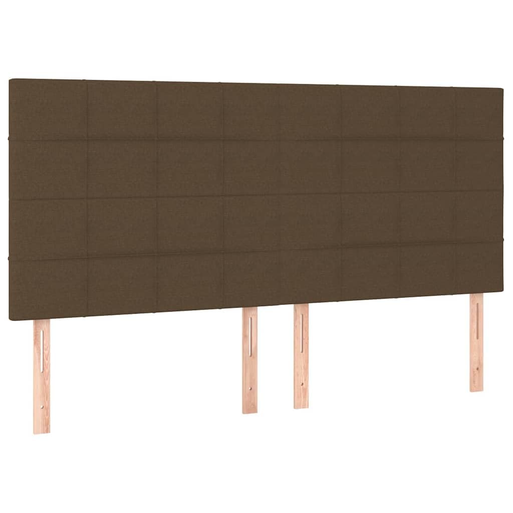 Łóżko kontynentalne z materacem i zagłówkiem, ciemnobrązowe, 160 x 200 cm, materiałowe łóżko tapicerowane z materacem ze sprężynami kieszeniowymi, lite drewno modrzewiowe, stabilna rama łóżka