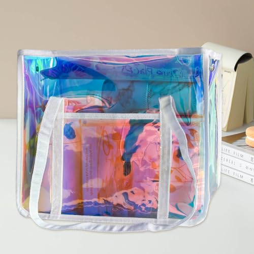 Star-Print Holographic Beach Bag - Waterproof Iridescent PVC Tote for Women, Stadium Approved Clear Tote for Travel4