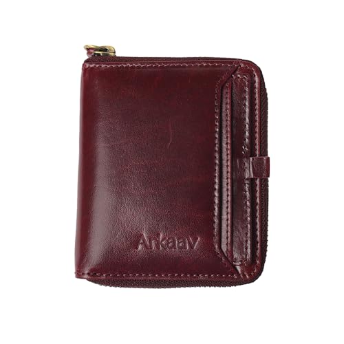 Cherry Top Grain Crunch Leather Zip Around Wallet for Men – RFID Blocking Bifold with Zipper Closure, Removable Card Holder, Multiple Slots & ID Window2