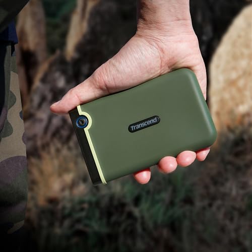 Image of Transcend StoreJet 1TB Portable Hard Disk Drive with Password Protection, Compatible with Windows and Mac, External HDD-Military Green (TS1TSJ25M3G)