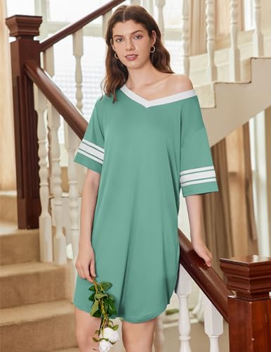Image of Ekouaer Nightgowns for Women 2 Pack Sleepshirts Short Sleeve Nightshirt V Neck Sleepwear Casual Pajama Dress