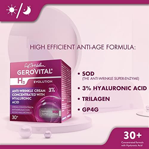 Gerovital H3 Evolution, Anti-wrinkle face cream for intense hydration and wrinkle filling with 3% hyaluronic acid, for all skin types, 50 ml