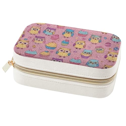 Boîte à bijoux chouette rose : mini coffret portable bagues et boucles