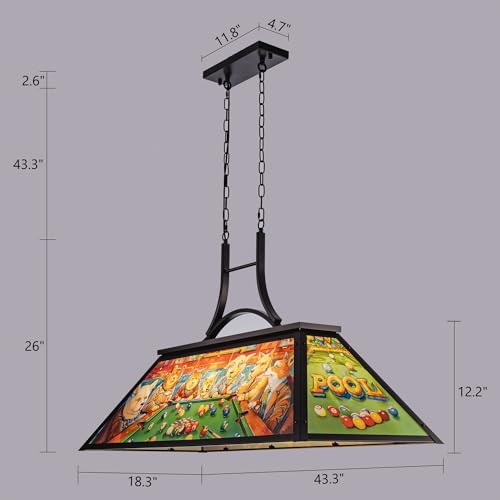 Tochic Rustic Tiffany Pool Table Light, Vintage Funny Animal Playing Billiard Lights for 7 ft 8 ft Pool Table, Farmhouse Billiards Hanging Lighting for Snooker Game Room Man Cave Dining Room Kitchen