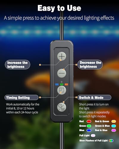 Image of Pawfly 3 W Aquarium LED Light 11 Inch Underwater Fish Tank Light with Timer Auto On /Off Fish Tank Background Lights with 8 Lighting Modes Submersible Multi-Colored Tube Lights for Decoration