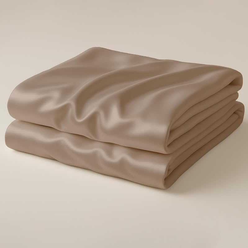 Image of Day Care-Luxury Satin Flat Double Bed (90x100 Inchs) Bedsheet|Ultra Soft Silky Smooth Touch|Breathable, Lightweight & Skin Friendly|Wrinkle Resistant|Bear Beige