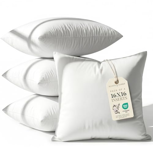 Hearth & Harbor 16x16 Inch Pillow Inserts – Set of 4 – White