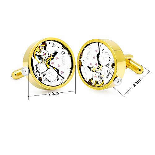 HONEY BEAR Mens Vintage Watch Movement Cufflinks with Gift Box Working, Steampunk Round