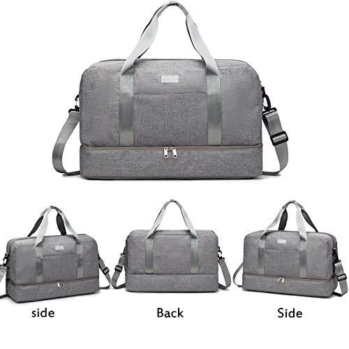 HOKEMP Gym Bag For Women Men Sport Duffel Bag with Shoes Compartment, Swim Bag Travel Tote Luggage Shoulder Bag (Grey)