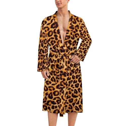 Animal Leopard Print Mens Summer Robes Lightweight Bathrobe Bath Robe Knee Length Shawl Collar Loungewear