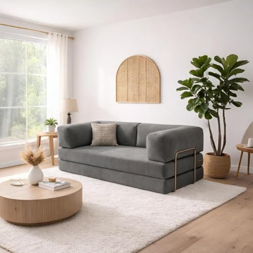 Image of Torque Vegas Three Seater Sofa Cum Bed for Sleeping-Grey | Premium Suede Fabric 3-Seater Double Foam Fold Out Sofas Bed | Convertible 3-in-1 Sofa Cuma Bed for Office