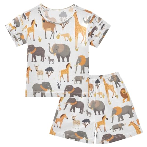 senya Short Sleeve Pajamas Sets Summer Cotton Sleepwear Lion Yellow Scarf Elephant