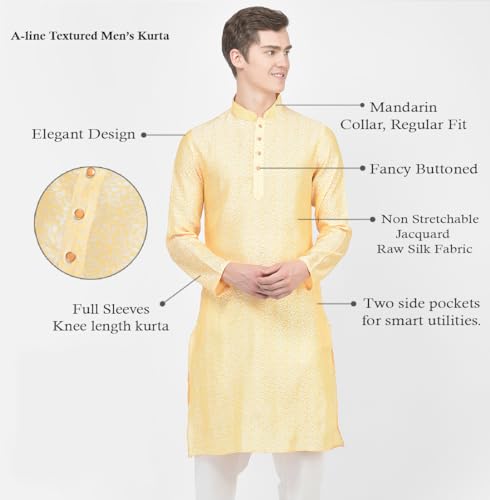 Image of SG LEMAN Knee Length Solid Kurta for Men | Silk | Long Sleeve | Ethnic Wear for Men | Party and Weeding wear Kurta