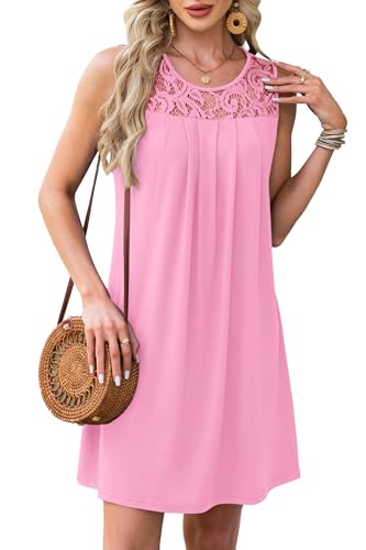 Image of BKRIVE Womens Lightweight Sleeveless Summer Dresses | Lace Yoke Neckline, Figure-Flattering for All Shapes - Ideal Beach Cover-Up & Hot-Weather Travel Essential