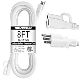 HUANCHAIN Cabo de extensão branco para ambientes internos e externos, 2,4 m, impermeável, calibre 16/3, flexível resistente ao frio, cabo de extensão externo, 13A 1625W 16AWG SJTW, cabo elétrico de 3