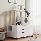 WISHIVE Litter Box Enclosure with Cat Tree, Cat Litter Box Enclosure, Cat Litter Box Furniture with