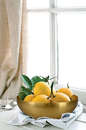 Serene Spaces Antique Brass Decorative Bowl - Metal Fruit Bowl for Candles, Flowers, Potpourri - Entryway, Dining Centerpiece - 4.75" Tall, 12" Diameter