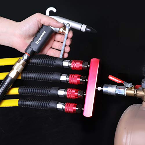 Hromee 4-Way Straight Air Manifold 5 Ports Aluminum Industrial Pneumatic Air Compressor Quick Connect Socket In Line Type Air Hose Splitter With 4 Couplers And 1/4" Male Npt Plug #TOP5