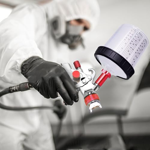 Potufa HVLP Lackierpistole Spritzpistole Kit mit 4 Düsen - 1,4mm & 1,7mm & 2,0mm & 2,5mm, Profi Lackierpistole Druckluft Schwerkraft Sprühgeräte mit 600 ml Plastikbecher (Rot)