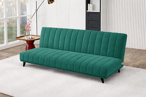 Image of Rosebell- Velvet Fabric Sofa Cum Bed 3-Seater Foldable Convertible Sofa, Modern Tufted Design Couch for Living Room, Guest Room & Office Green Color
